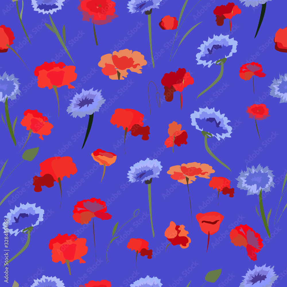 Pattern with poppies and cornflowers