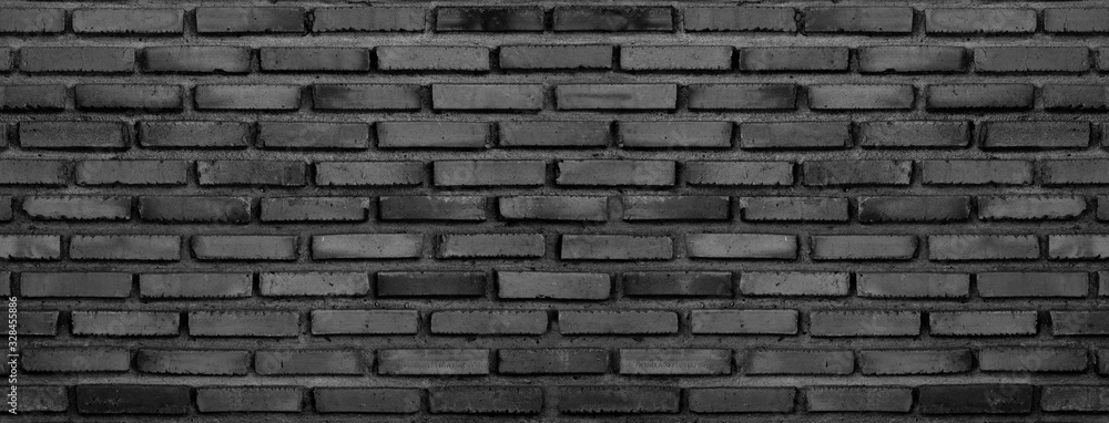 Vintage dark black panorama big file of brick wall for minimalism and hipster style background and design purpose