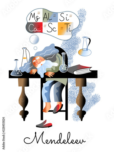 Dmitri Mendeleev sleeping on table at laboratory