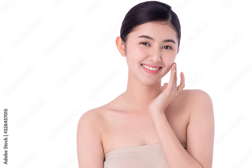 Portrait beautiful young asian woman clean fresh bare skin concept. Asian girl beauty face skincare and health wellness, Facial treatment, Perfect skin, Natural make up. Isolated on white background. Portrait beautiful young asian woman clean fresh bare skin concept. Asian girl beauty face skincare and health wellness, Facial treatment, Perfect skin, Natural make up. Isolated on white background.