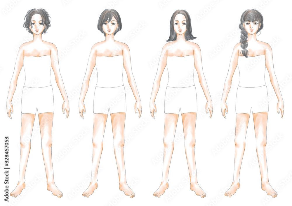 ファッションイラスト 黒髪 きせかえ 髪型 ボディ 日本人 03