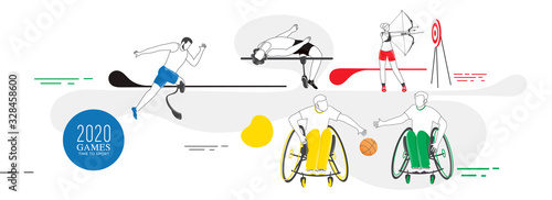 Faceless Sportsperson or Athletics in Different Poses on Abstract White Background for 2020 Games Time To Sport.