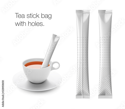 Tea or coffee stick bag with holes. Vector illustration. Ready for your design. EPS10.	