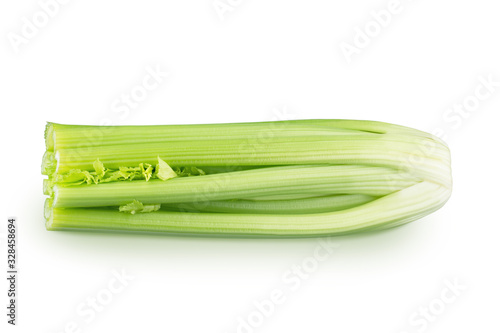 Fresh celery stalk isolated on a white background.