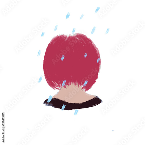 red hair girl under the rain