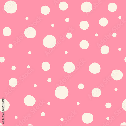 Confetti circles pattern in trendy style on pink background.