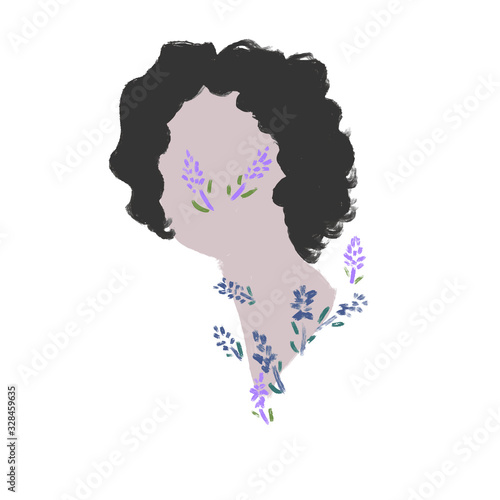 curly girl with lavender flower