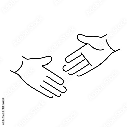 vector modern flat design linear icon of handshake gesture | black thin line pictogram isolated on white background