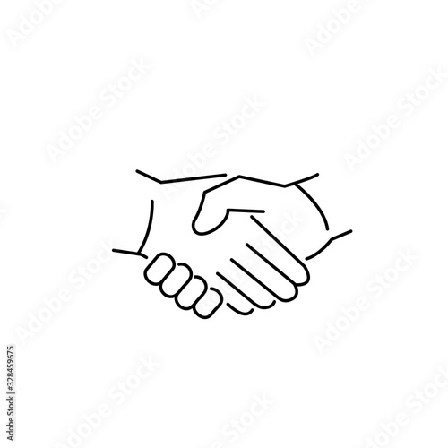 vector modern flat design linear icon of handshake gesture | black thin line pictogram isolated on white background