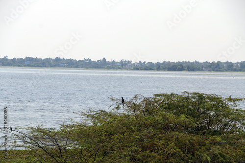 Puzhal Lake with Landscape and blue sky