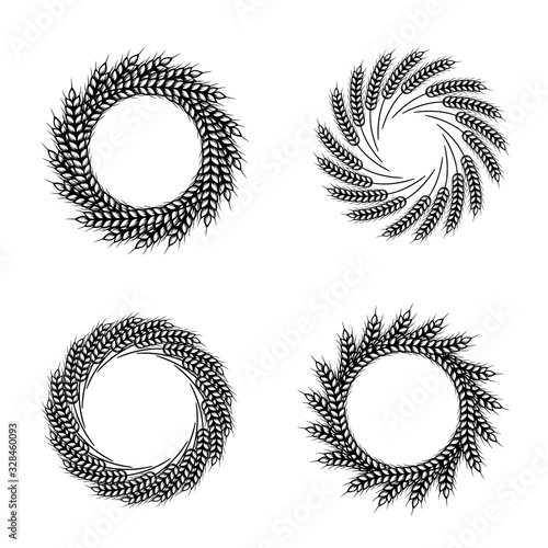Wheat wreaths, set, black isolated on white background, vector illustration