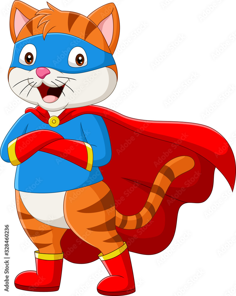 Cartoon superhero cat with eyes mask