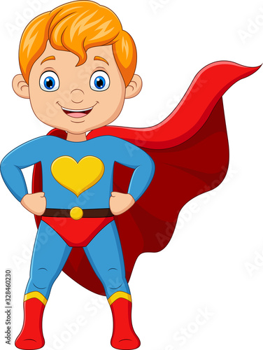 Cartoon superhero boy isolated on white background
