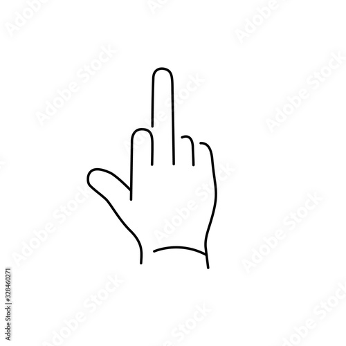 vector modern flat design linear icon of middle finger hand gesture | black thin line pictogram isolated on white background