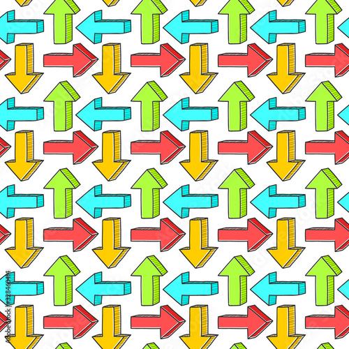 seamless doodle pattern.Background of multi-colored arrows in different directions