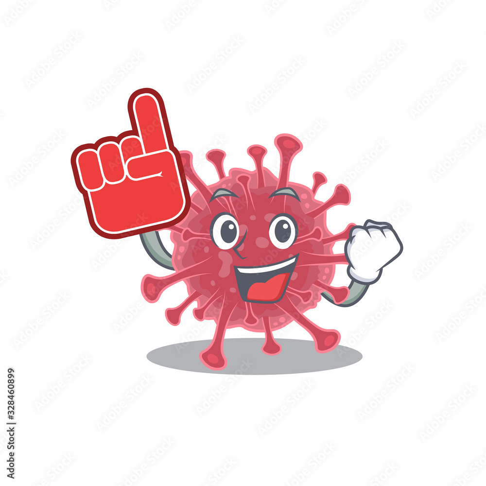 Coronavirus disease mascot cartoon style with Foam finger Coronavirus disease mascot cartoon style with Foam finger