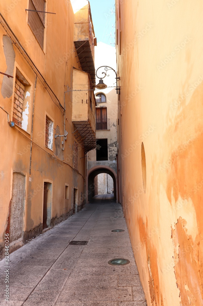 Obraz premium Via del Fossario, characteristic street of the Castello district in Cagliari. Sardinia, Italy