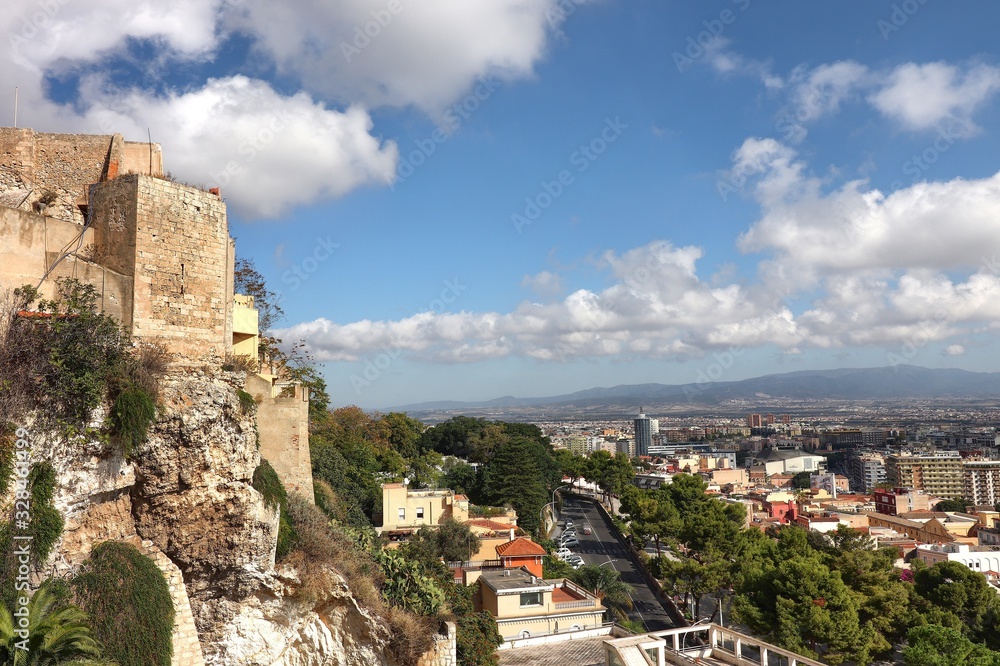 Panoramic view of the district Villanova in Cagliari, Sardinia, Italy