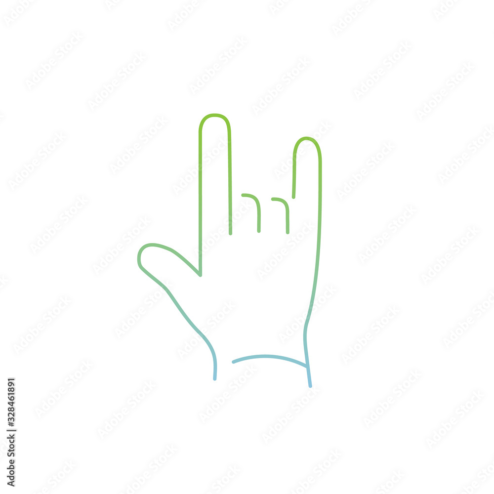 vector modern flat design linear icon of rock hand gesture | thin line pictogram with green and blue gradient isolated on white background vector modern flat design linear icon of rock hand gesture | thin line pictogram with green and blue gradient isolated on white background