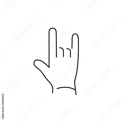 vector modern flat design linear icon of rock hand gesture | black thin line pictogram isolated on white background
