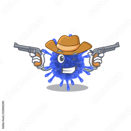 Funny bacteria coronavirus as a cowboy cartoon character holding guns