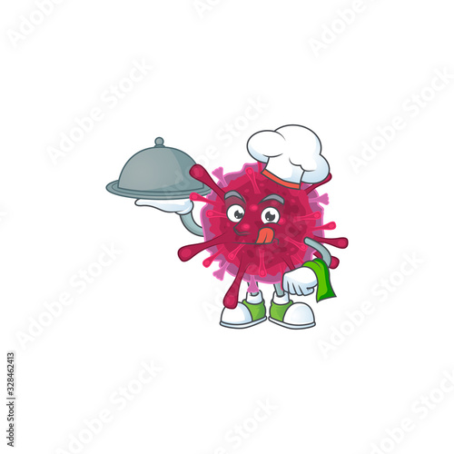 An icon of amoeba coronaviruses as a Chef with food on tray ready to serve