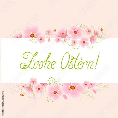 Spring Easter banner from pink cherry blossoms.