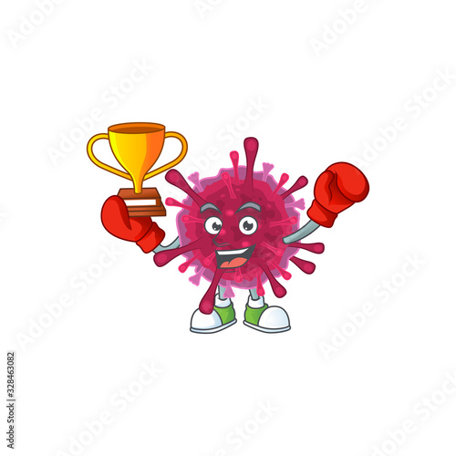 Super cool Boxing winner of amoeba coronaviruses in mascot cartoon design