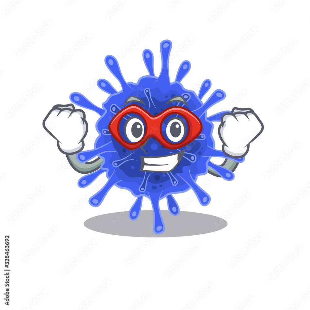 A picture of bacteria coronavirus in a Super hero cartoon character