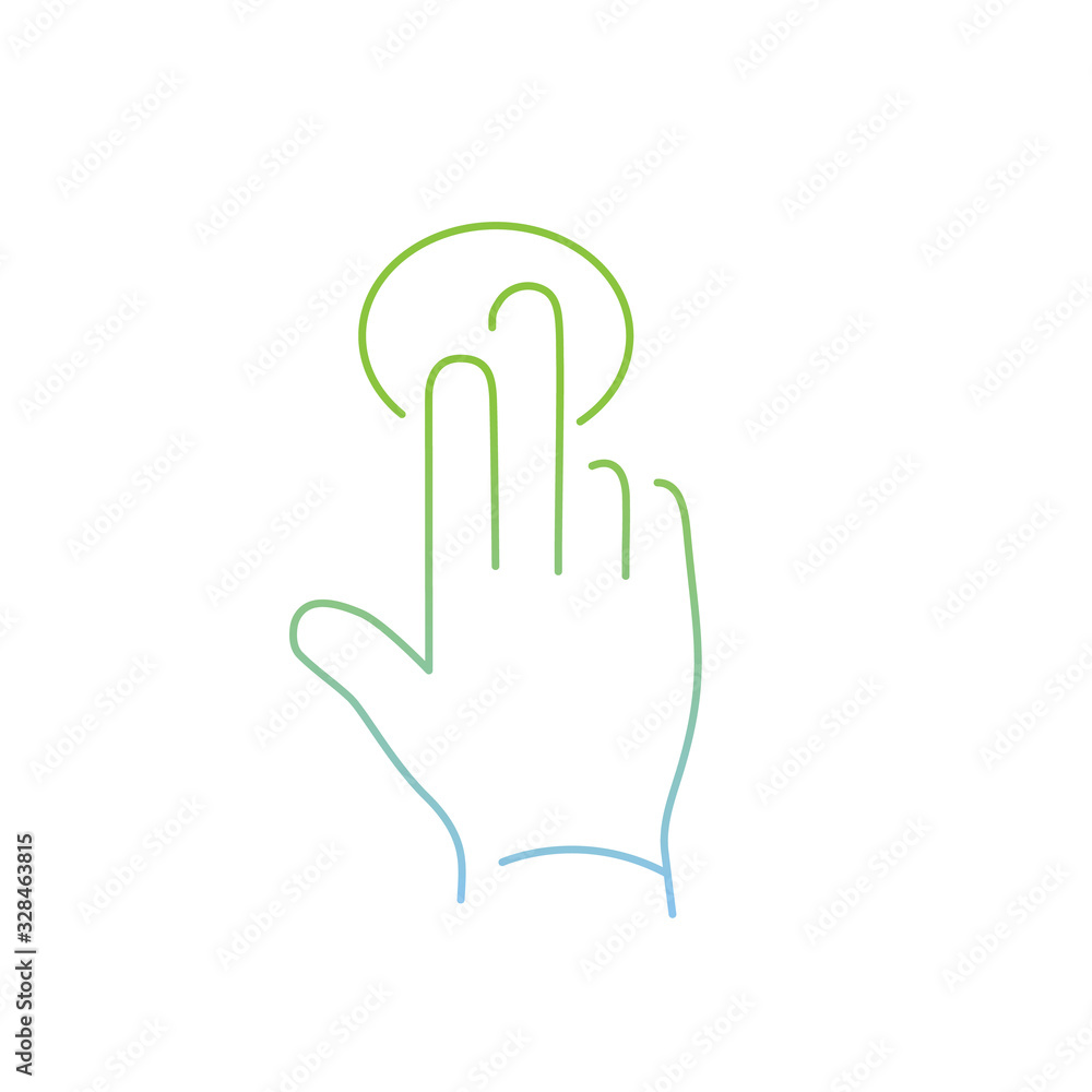 vector modern flat design linear icon of tapping hand with two fingers gesture | thin line pictogram with green and blue gradient isolated on white background vector modern flat design linear icon of tapping hand with two fingers gesture | thin line pictogram with green and blue gradient isolated on white background