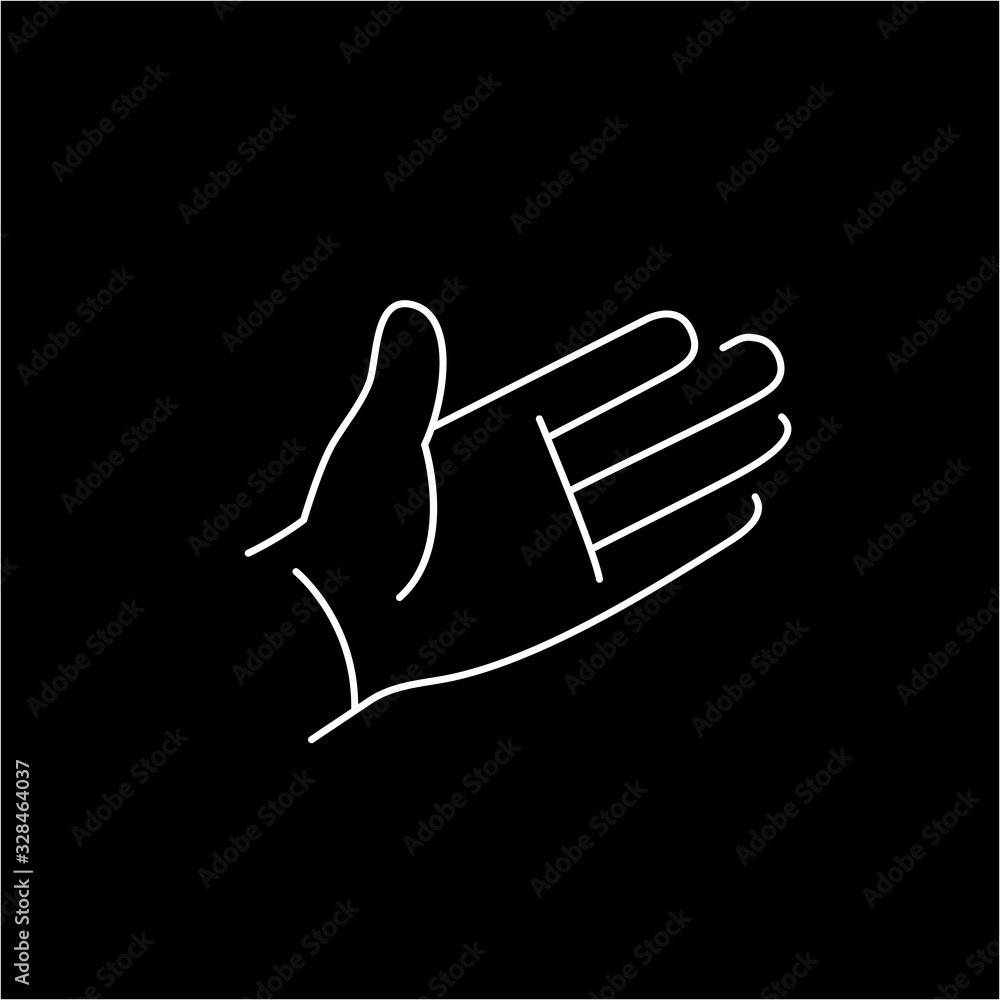 vector modern flat design linear icon of open hand palm gesture | white thin line pictogram isolated on black background vector modern flat design linear icon of open hand palm gesture | white thin line pictogram isolated on black background