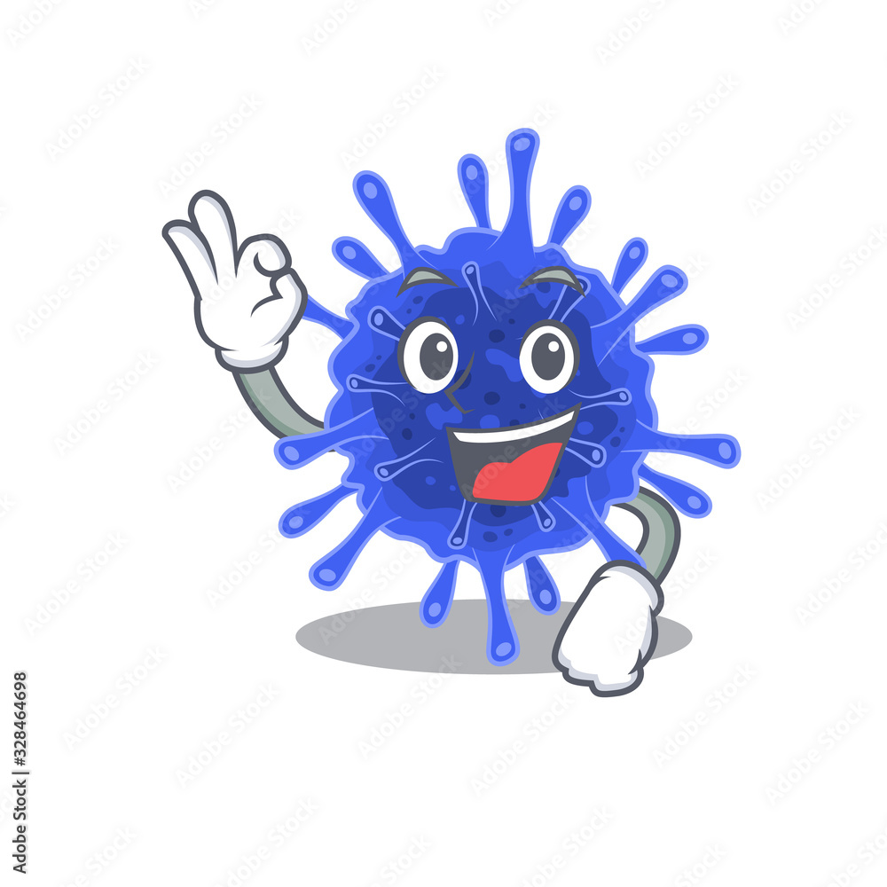 Bacteria coronavirus cartoon character design style making an Okay gesture Bacteria coronavirus cartoon character design style making an Okay gesture