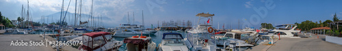 Panoramic view on marina in Kemer  boats in harbor. 10 June 2019  Kemer  Turkey.