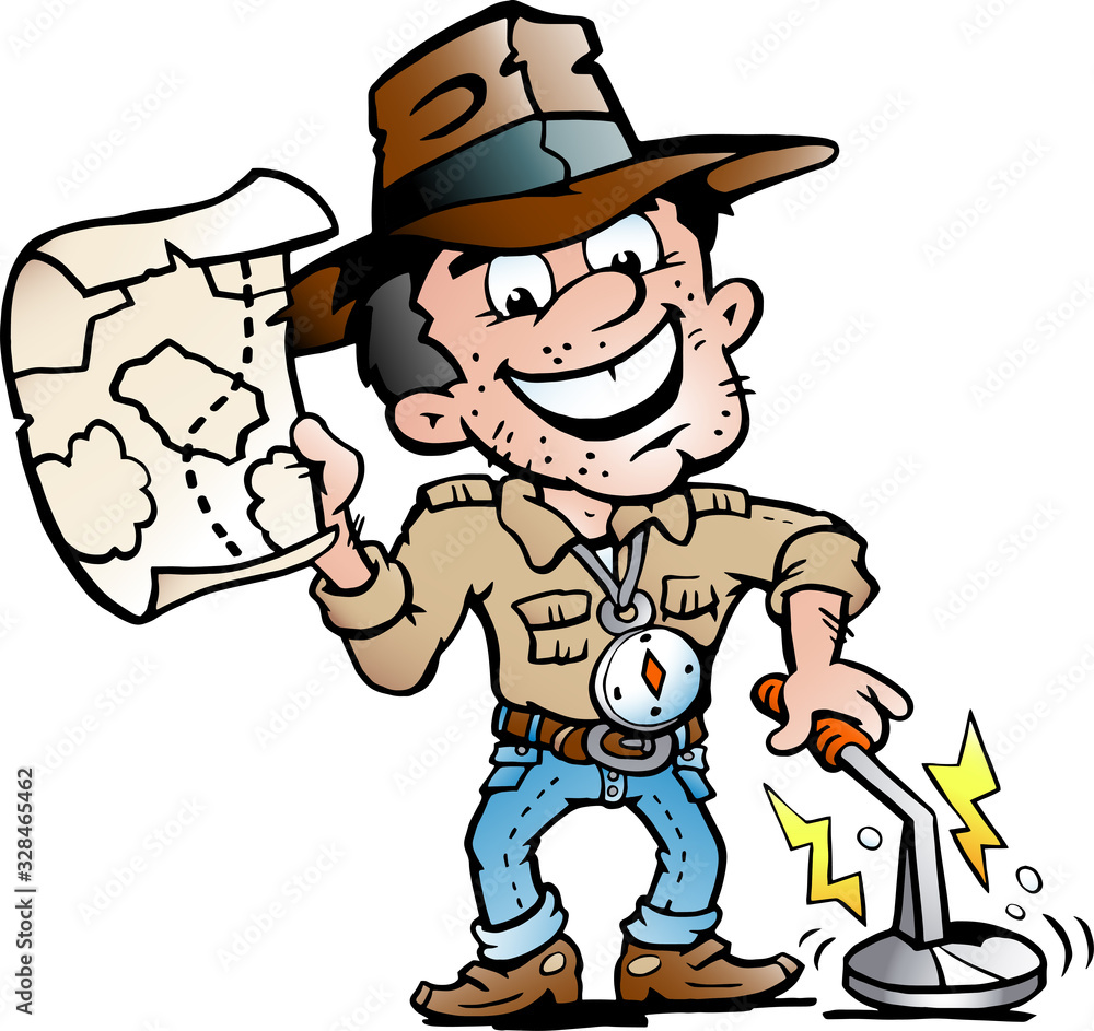 Vector Cartoon illustration of a Happy Archaeologist With a Metal Detector Vector Cartoon illustration of a Happy Archaeologist With a Metal Detector