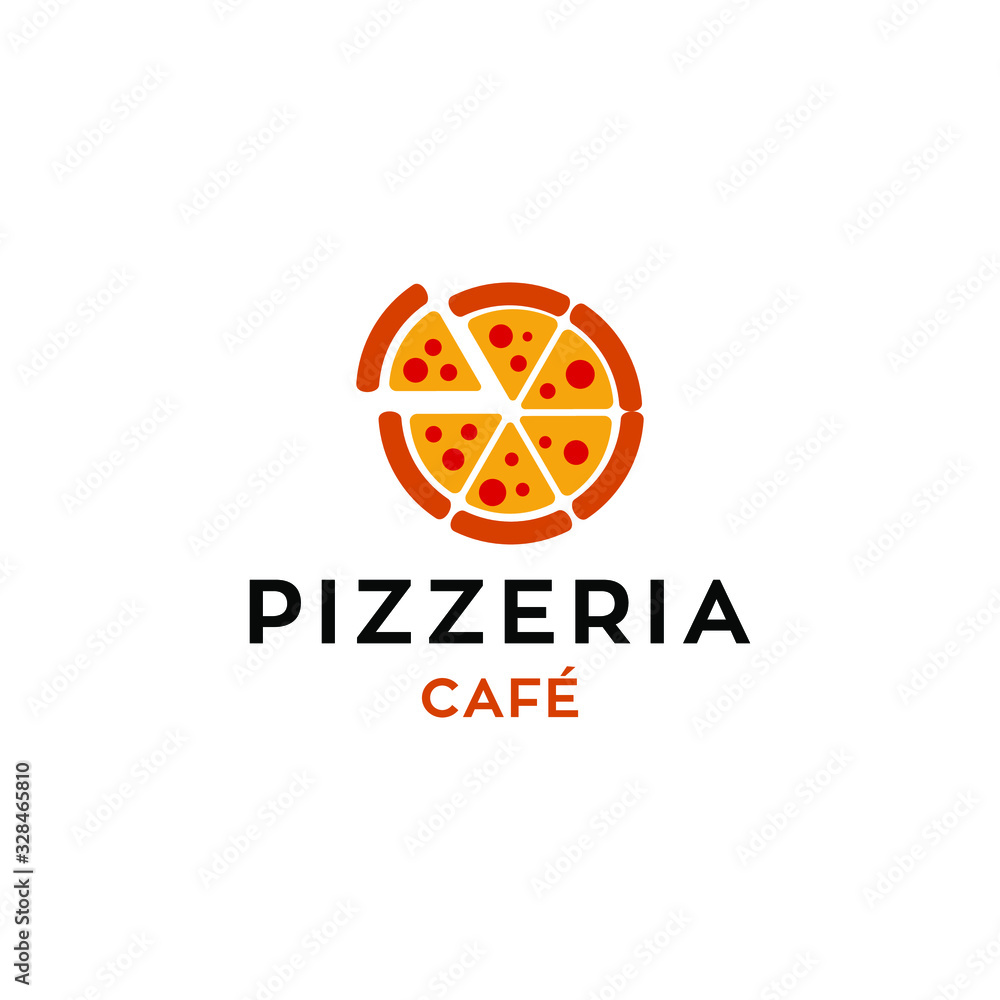 Pizza cafe logo, pizza icon, emblem for fast food restaurant. Simple flat style pizza logo on white background, white isolated background  B