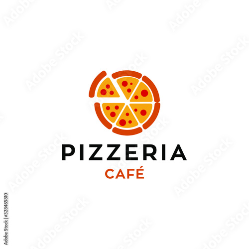 Pizza cafe logo, pizza icon, emblem for fast food restaurant. Simple flat style pizza logo on white background, white isolated background  B