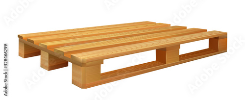 Wooden Pallet For Transportation Boxes Vector. Pallet Skid Flat Transport Structure For Transportation, Storaging And Protecting Delivery Goods. Concept Layout Realistic 3d Illustration