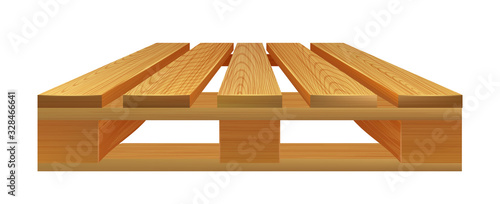 Empty Wooden Pallet For Logistic Side View Vector. Classical Wood Material Pallet Platform Tool For Transportation, Storaging And Protecting Boxes. Concept Layout Realistic 3d Illustration