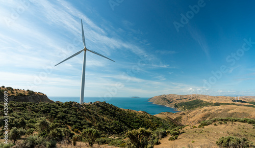 Wind turbine/wind farm next to the Welliington New Zealand coastline