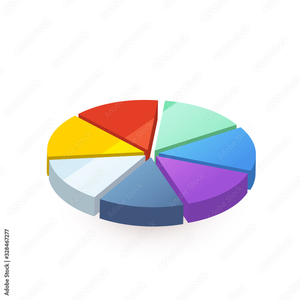 Bright colourful pie diagram divided in seven pieces on white
