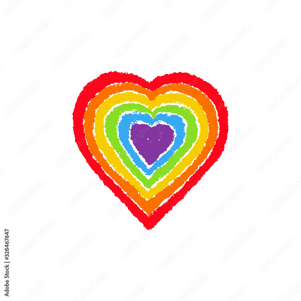 LGBT pride symbol. Pride LGBT brush heart icon isolated on white background. Homosexual love and flag illustration.