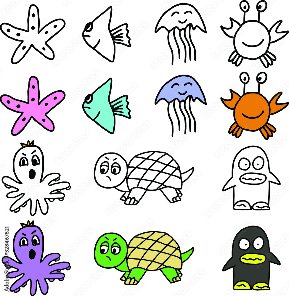 childrens hand drawing aquatic animals childrens hand drawing aquatic animals