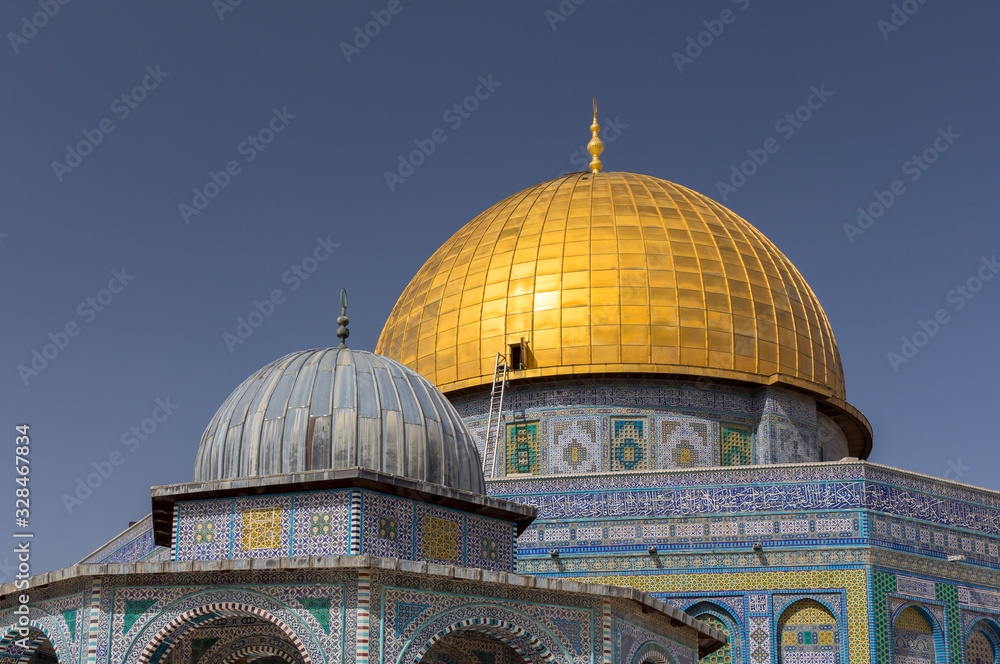 Al-Aqsa Mosque, the shrine of Islam in Jerusalem. Details of the Dome of the Rock located on the Temple Mount in the Old Town.