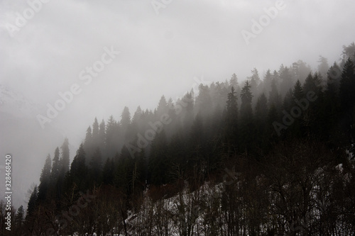 Winter  vacation and evening in the mountains.