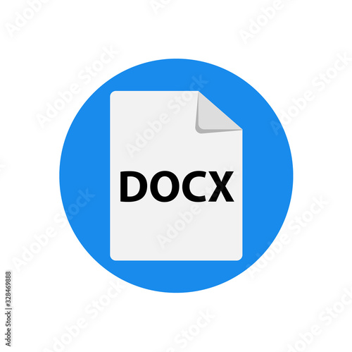 Vector blue icon DOCx. File format extensions icon. flat design style. Circle buttons.