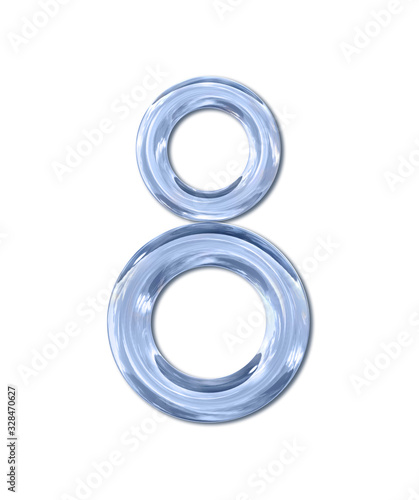3d illustration. Glass transparent digit eight isolated on white background.