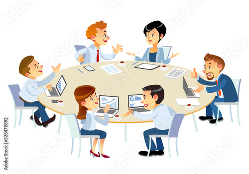 Business partners discussing documents and ideas at meeting. Business people showing teamwork while working. People helping one of their colleague to finish new business plan. Business and entrepreneu