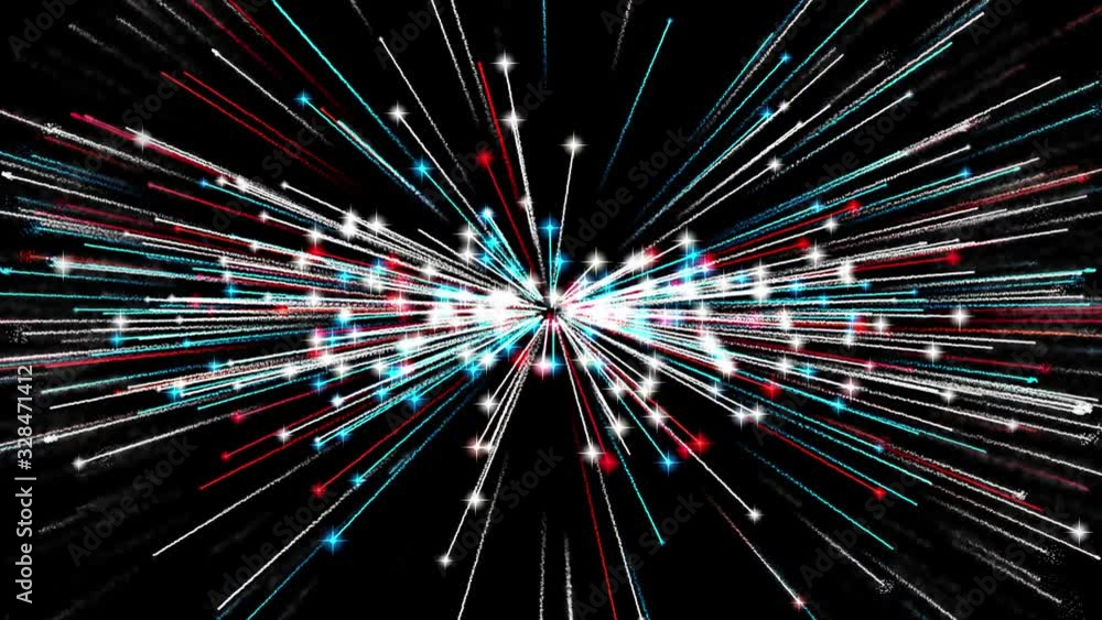 White red and blue abstract background. Speed of light in black background, neon glowing rays in speed motion. Beautiful fireworks, big bang. Moving through the dark. White red and blue abstract background. Speed of light in black background, neon glowing rays in speed motion. Beautiful fireworks, big bang. Moving through the dark.