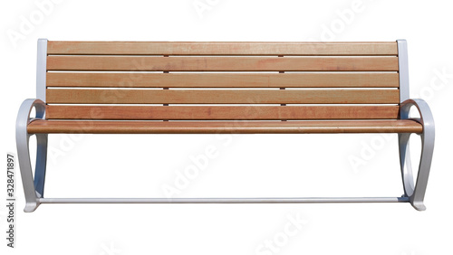 Foto New wooden bench isolated on white background.