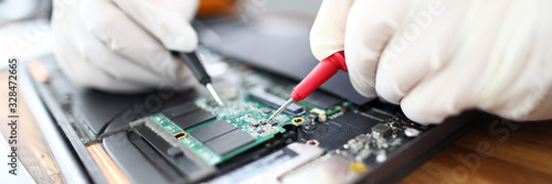 Fényképezés Close-up of circuit board in laptop